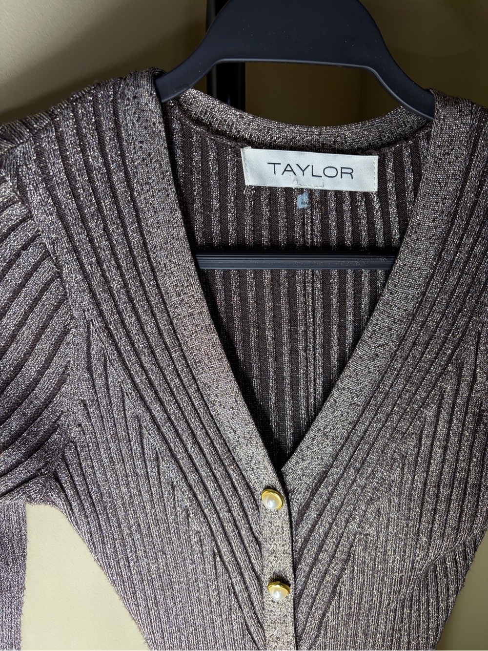 Taylor Olive-Brown Ribbed Button-Front Mini Dress - Picture 3 of 4